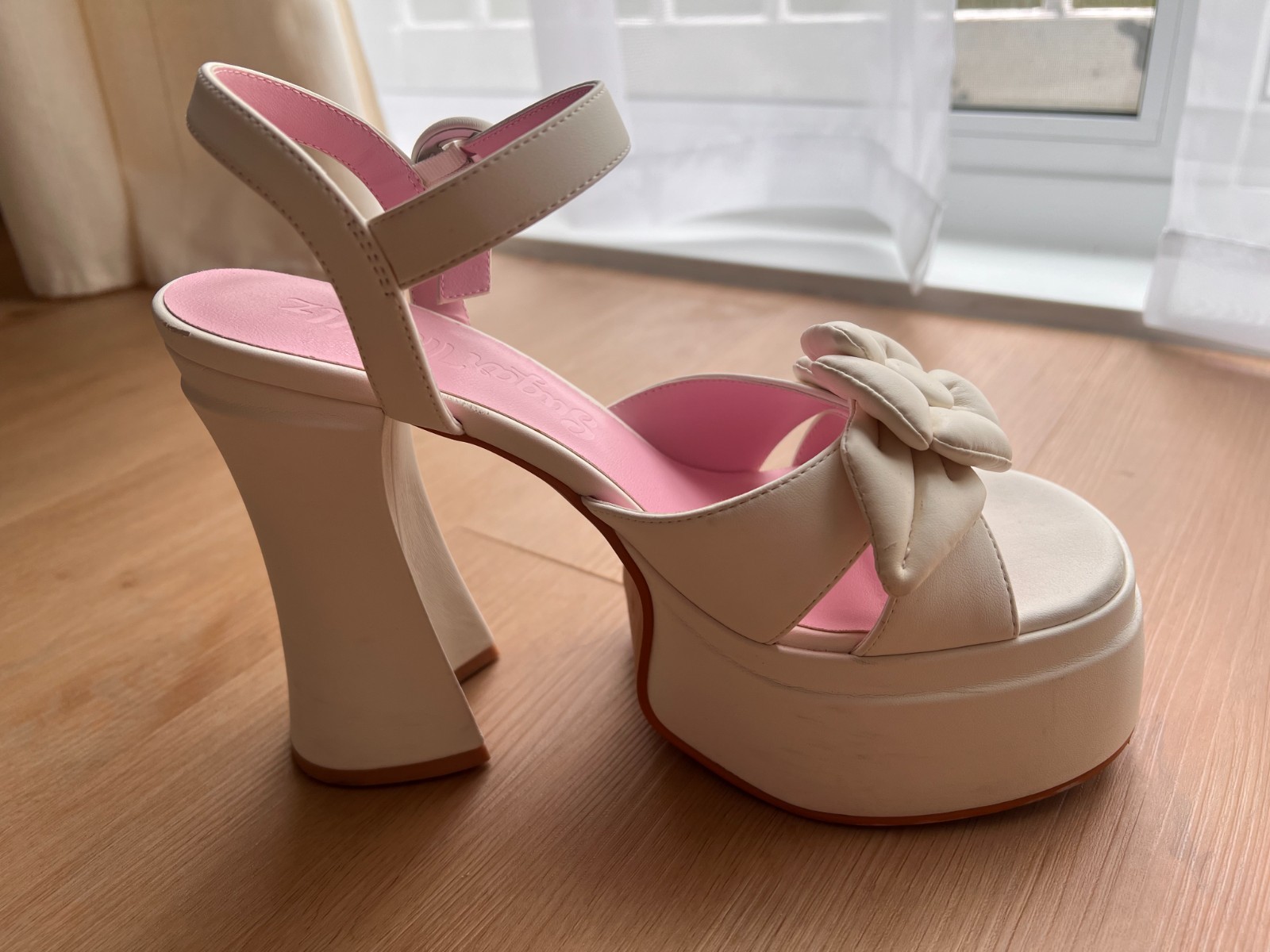 Dolls Kill Sugar Thrillz Peep Toe Heels Size 9 Faux Leather Platform 5″ Heel