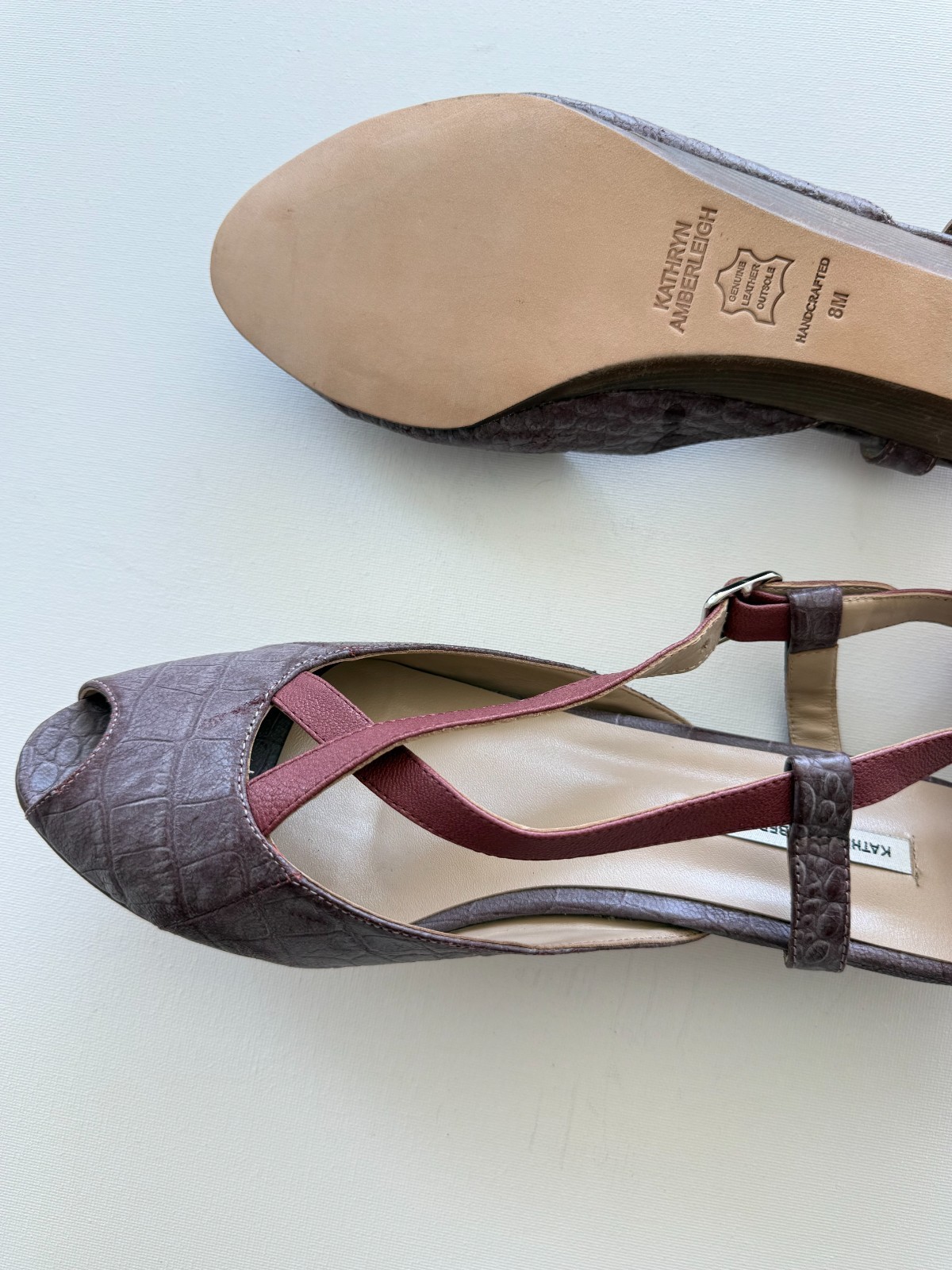 New Handmade Mauve Red Genuine Leather Low Heel Slingbacks NYC Designer