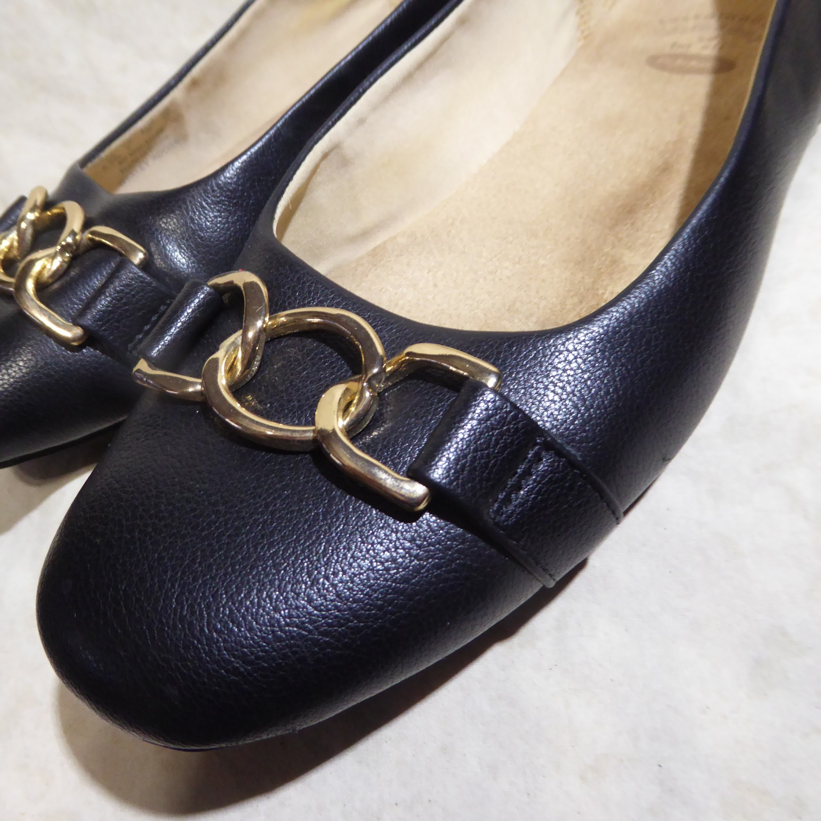 🩰 Dr Scholl’s Comfort Ballet Flats sz 8.5 W Black Leatherette; Chain Link Strap