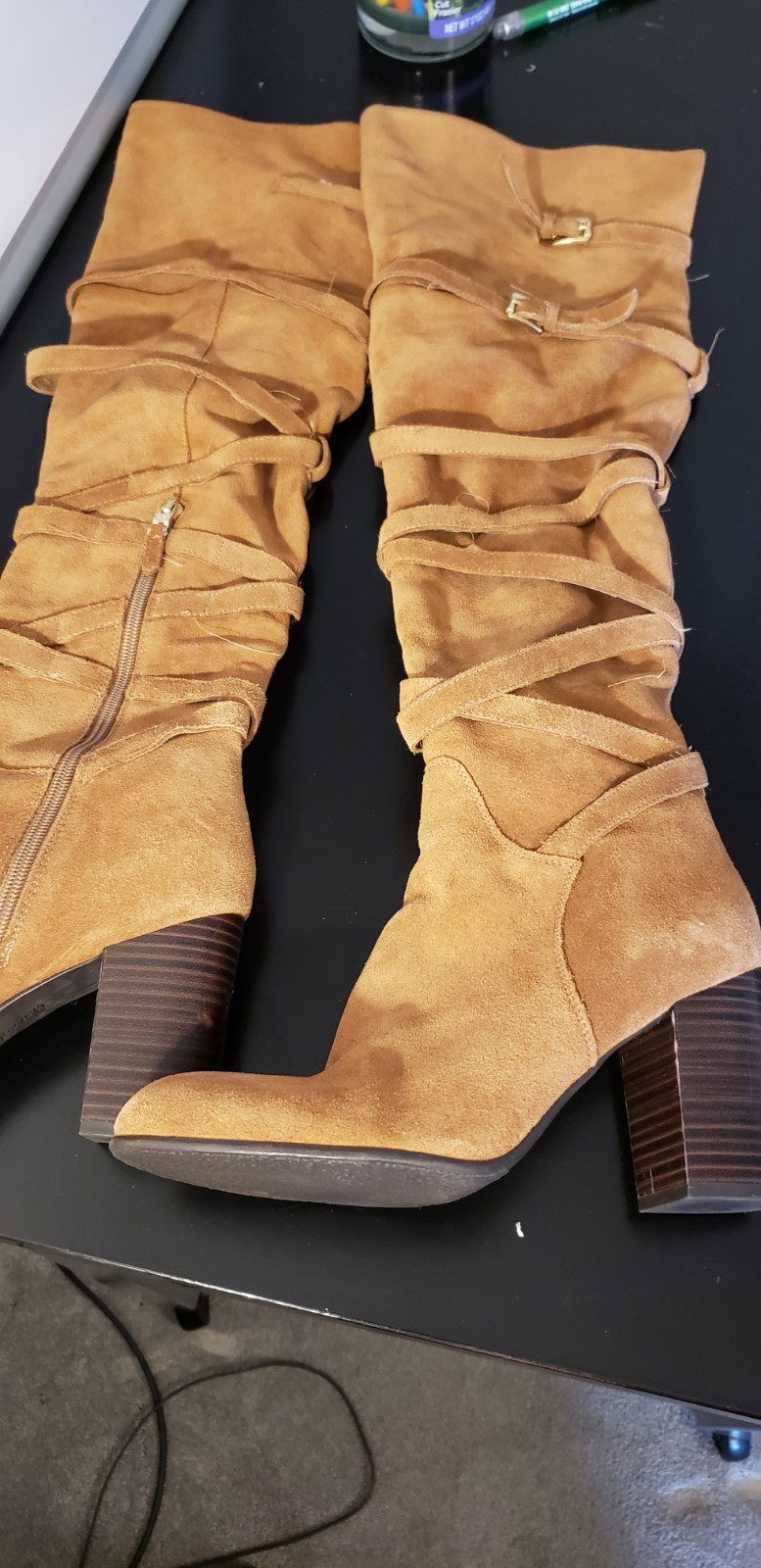 sam Edelman Women’s Brown Suede thigh Riding Boots Zip Buckle size 8