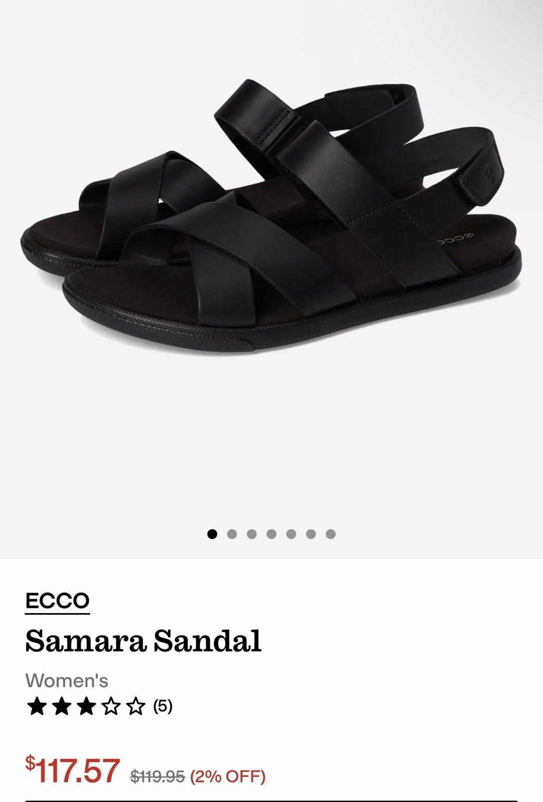 ECCO Samara NWB Black Leather Comfort Sandals Women’s US 10-10.5 EU 41