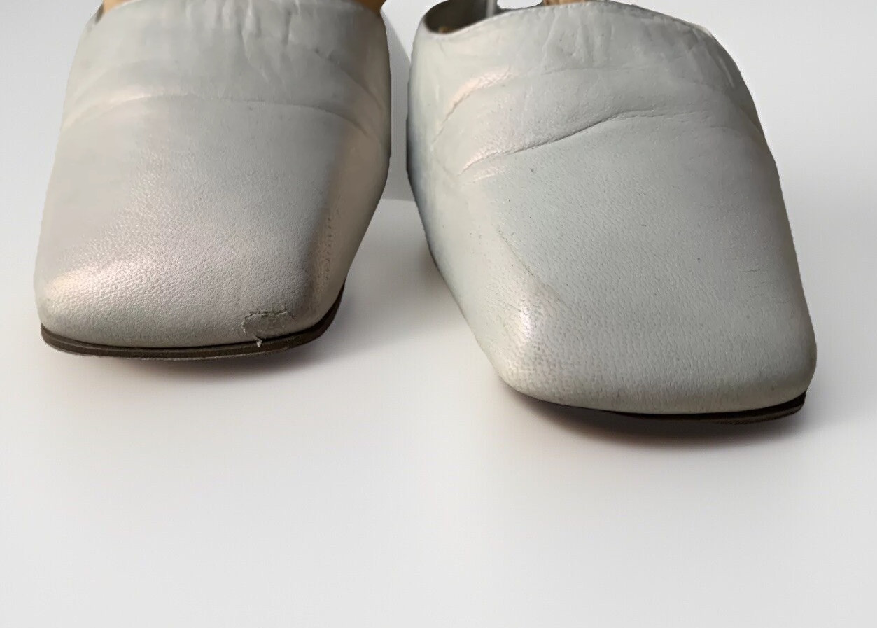 Size 7 White Pearl Leather Ann Marino Heels Ankle Strap Bow