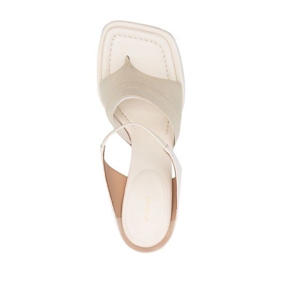 Sportmax MaxMara White Leather Fabric Thong Strap Heeled Sandals size 8/8.5