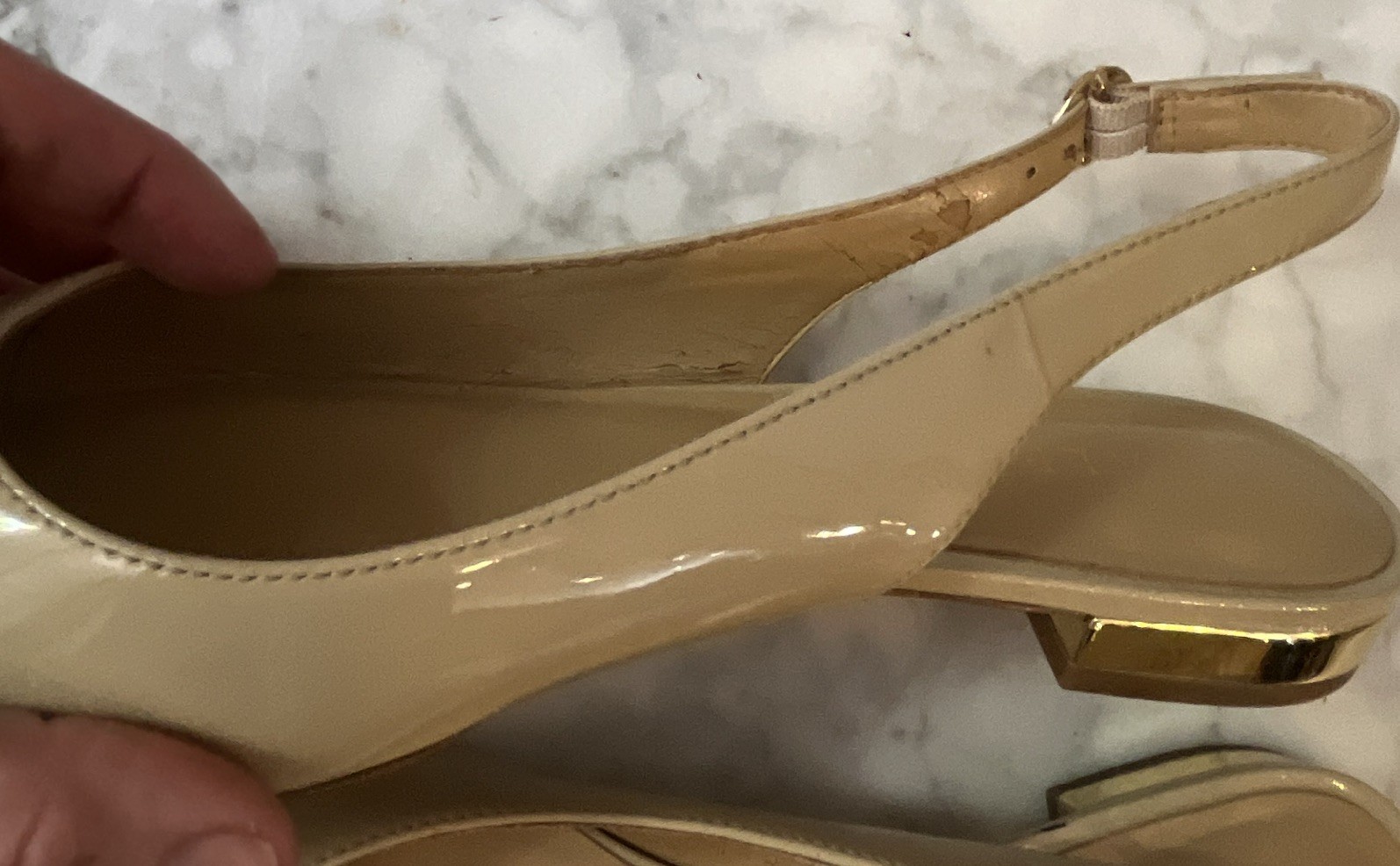 Talbots Women Patent Leather Beige Slingback Pointed Toe 7M EU38 details NWT