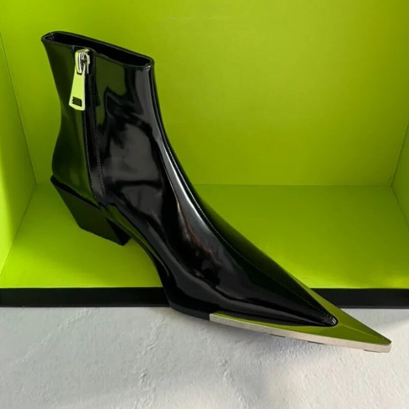 Chelsea Short Tube Ankle Boot Women’s Metal Iron Head High Heel Extra Pointy Toe
