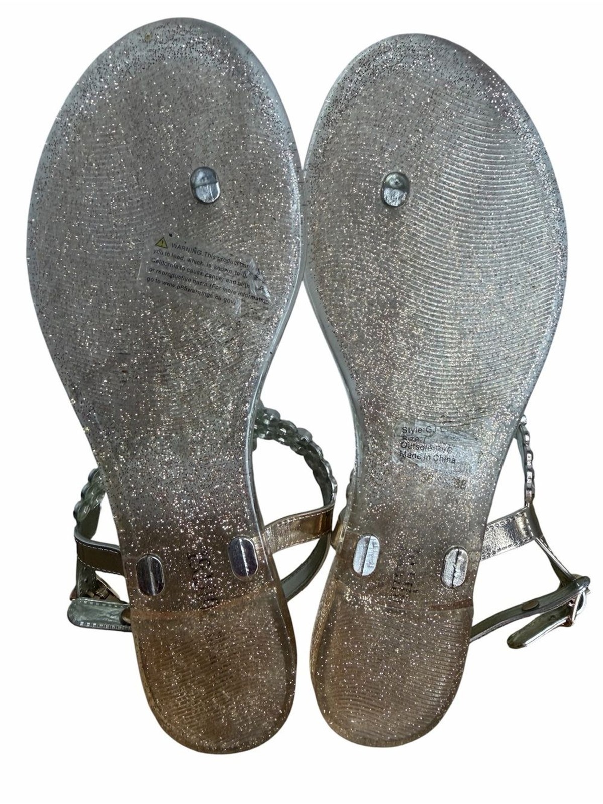 Olivia Miller Tilly Jelly Sandals size 7M Iridescent Rhinestone Gold Glitter