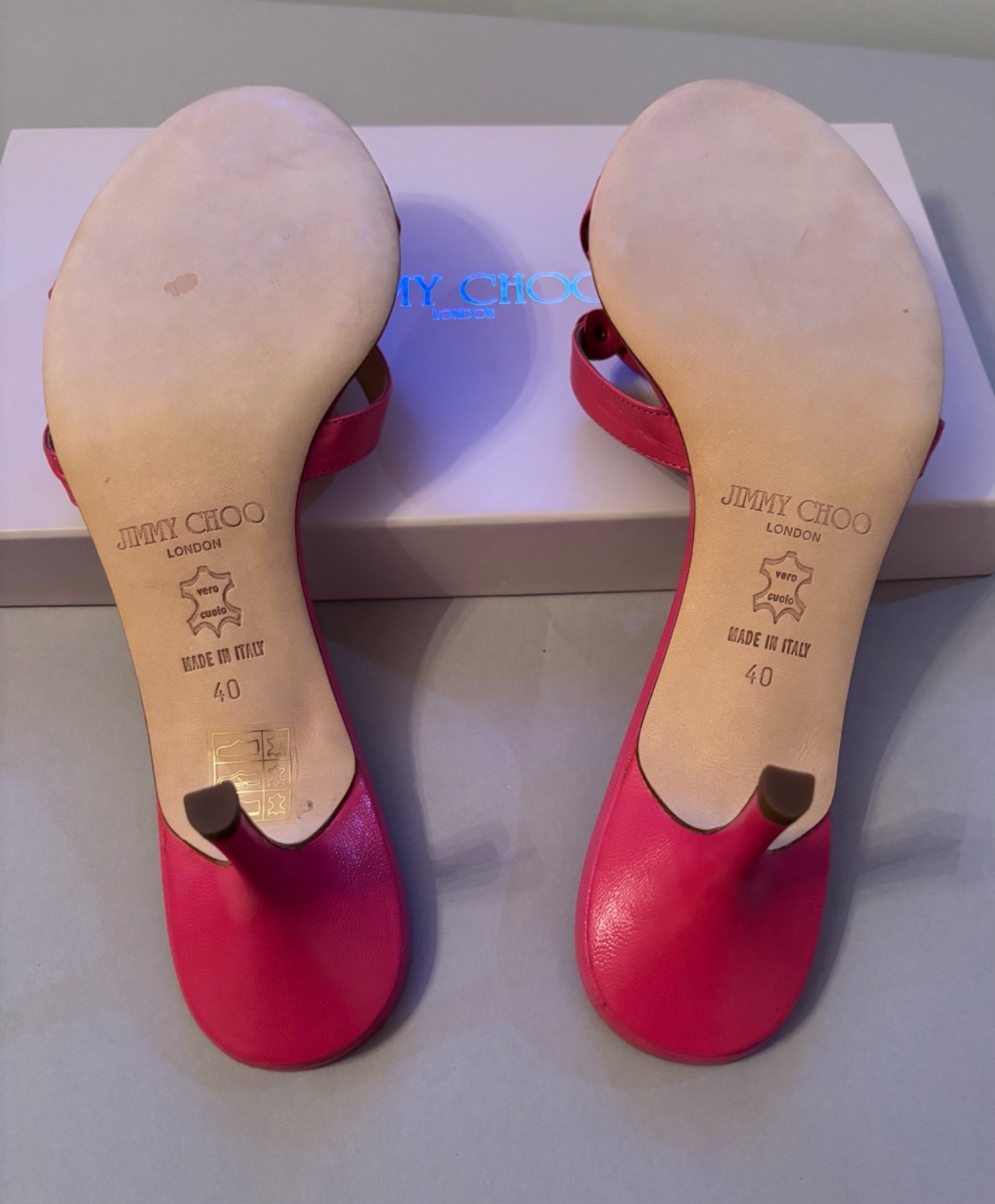 New Jimmy Choo Pink Fuchsia Sandals Shoes Heels w Box Italy Leather Summer 40