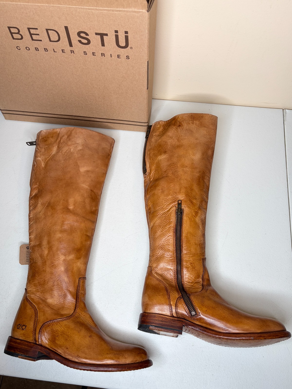 BED STU Tess Tan Distressed Leather Tall Riding Boots BedStu Size 8