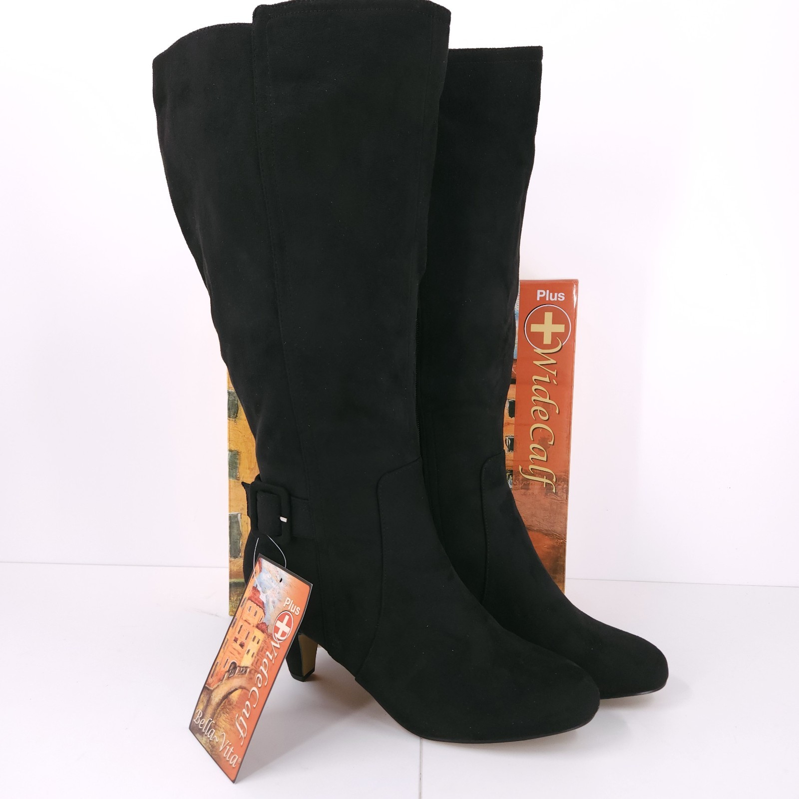 Bella Vita Troy II Plus Black Super Cone Heel Leather Tall Dress Boots Womens