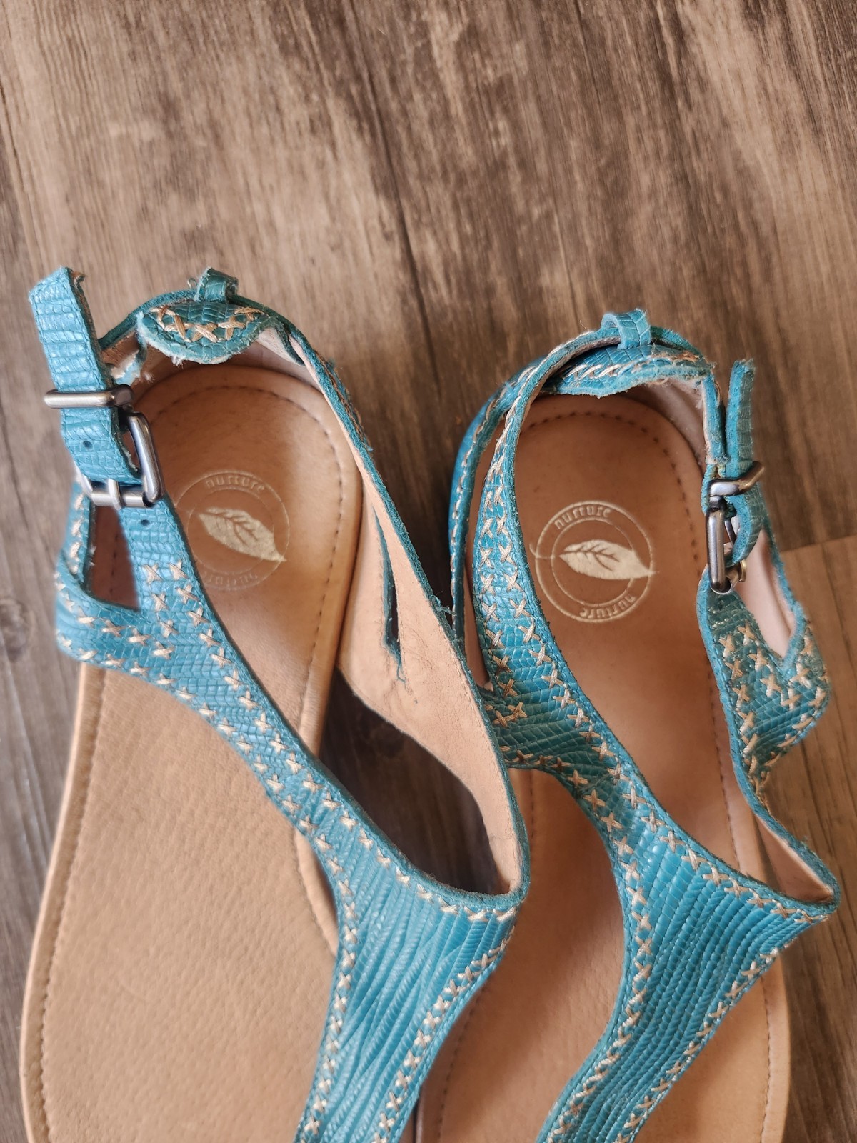 Nurture By Lamaze Teal T Strap Leather Sandals