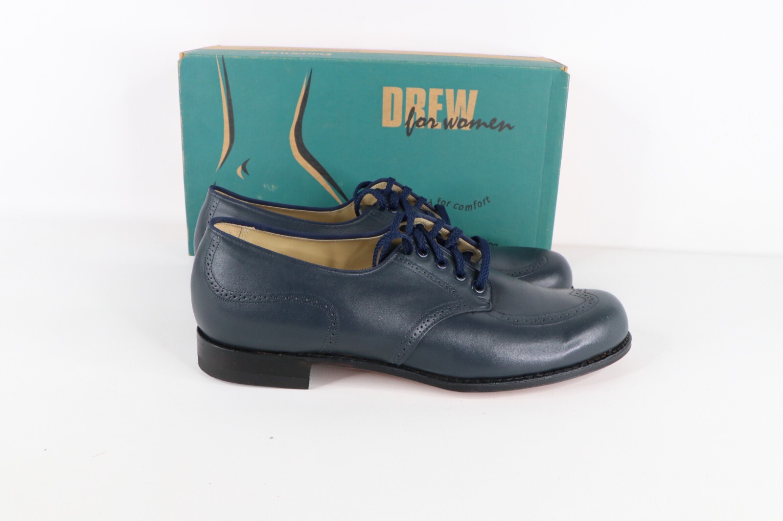 NOS Vintage 90s Streetwear Womens 11.5 A Leather Wingtip Dress Shoes Navy Blue