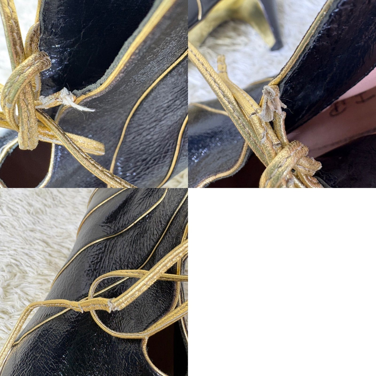Emilio Pucci Booties Patent Leather Black Bow Pointed Toe EU36.5
