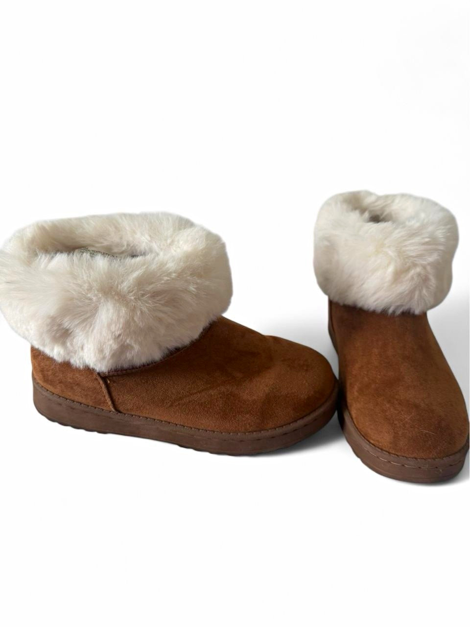 White Mountain Womens Bootie Slippers 5.5 Brown Faux Suede Faux Fur Lined