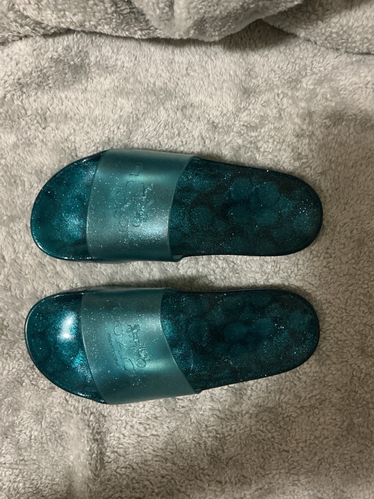 Coach Signature Women’s Blue Glitter Logo Slide Sandals Slip On Casual