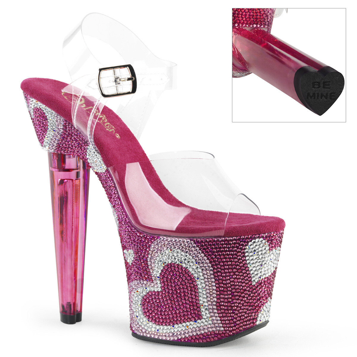 PLEASER LOVESICK-708HEART Women’s 7″ Heel Platform Ankle Strap W/RS Heart Shoes