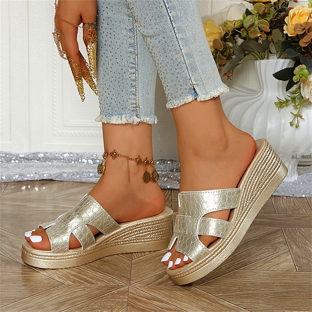 Women’s Fashion Cutout Open Toe Wedge Sandals Platform Casual Summer Beach Slide