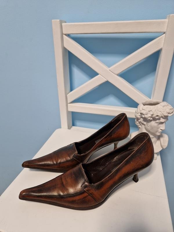 Women Navyboot Heels Brown Leather 37 #B9OI