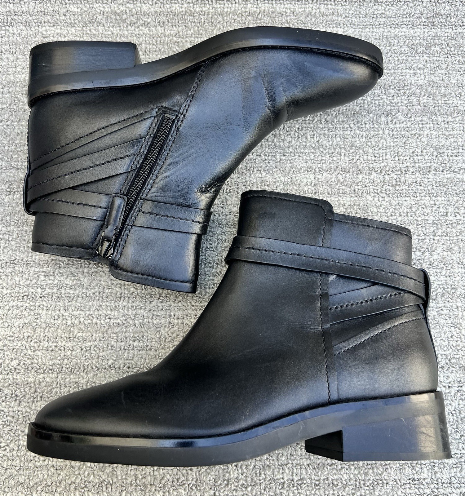 COLE HAAN Rosalyn Waterproof Ankle Strap Side Zip Black Leather Boots Women’s 7