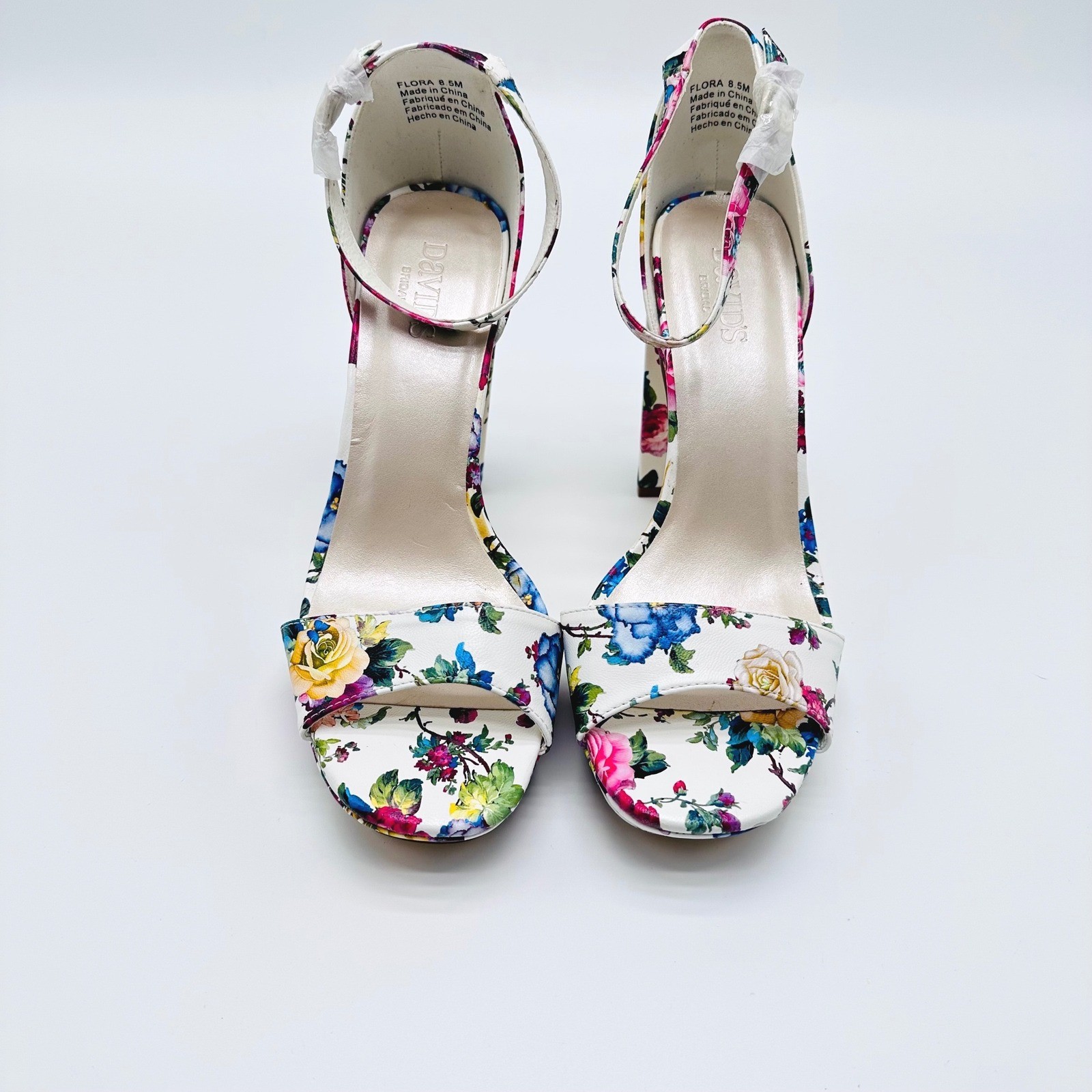 Davids Bridal Flora Floral Platform Block Heels Ankle Strap 8.5M Wedding Fairy