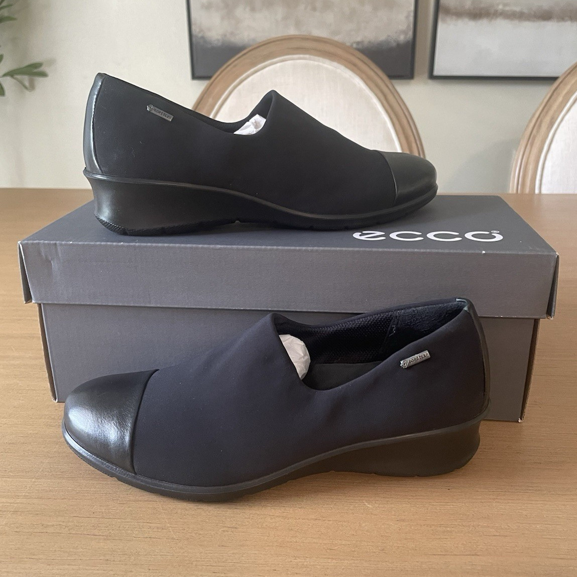 ECCO Touch Women’s Black Leather Slip-On Comfort Wedge Shoes EU 36 US 5-5 1/2