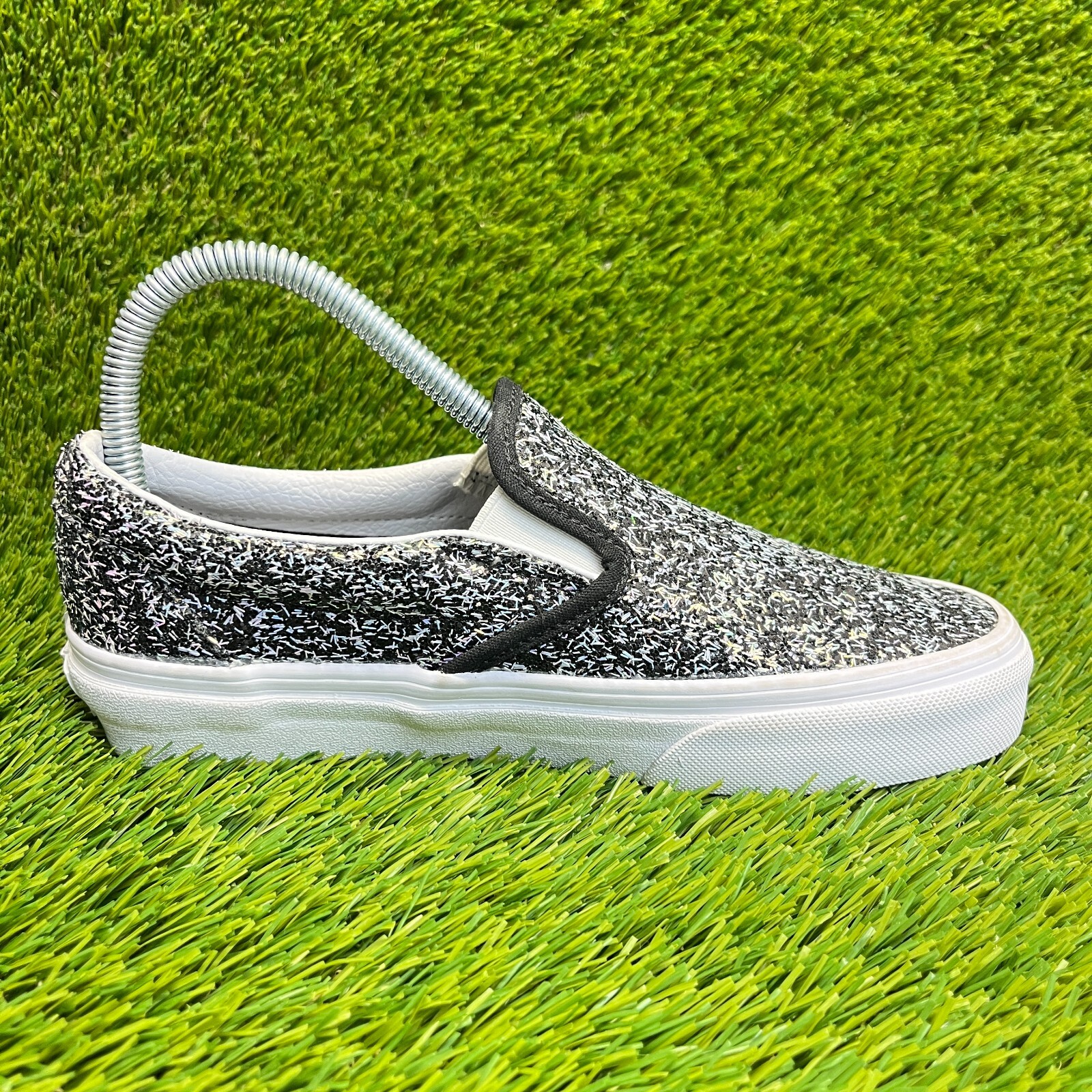 Vans Classic Slip-On Shiny Party Womens Size 6 Black Casual Shoes Sneakers