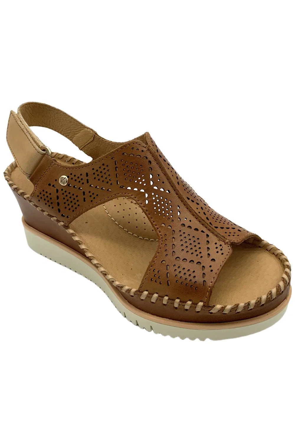 Pikolinos Women’s Leather Perforated Wedge Sandals Aguadulce Brandy