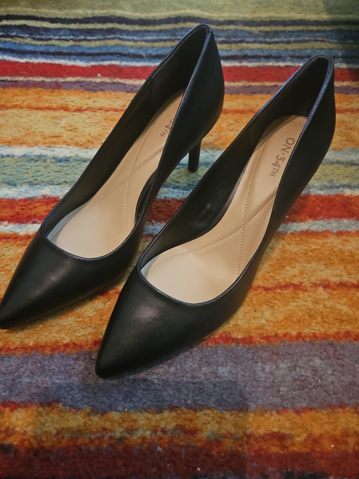 On 34th Women’s 9.5 Black Faux Leather Pointed Toe Slip-On Pump Heels New