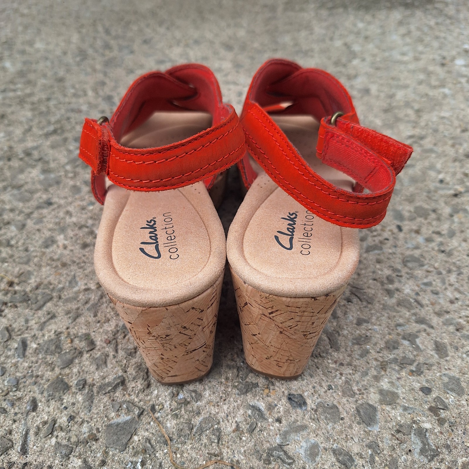 Clarks Collection Leather Cork Wedge Rose Erin 8 Festival Carnival Fair Mall Rat