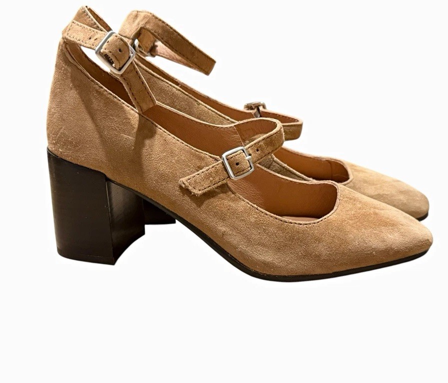 Madewell The Annalise Ankle-Strap Pump in Suede Tan Brown Size 7