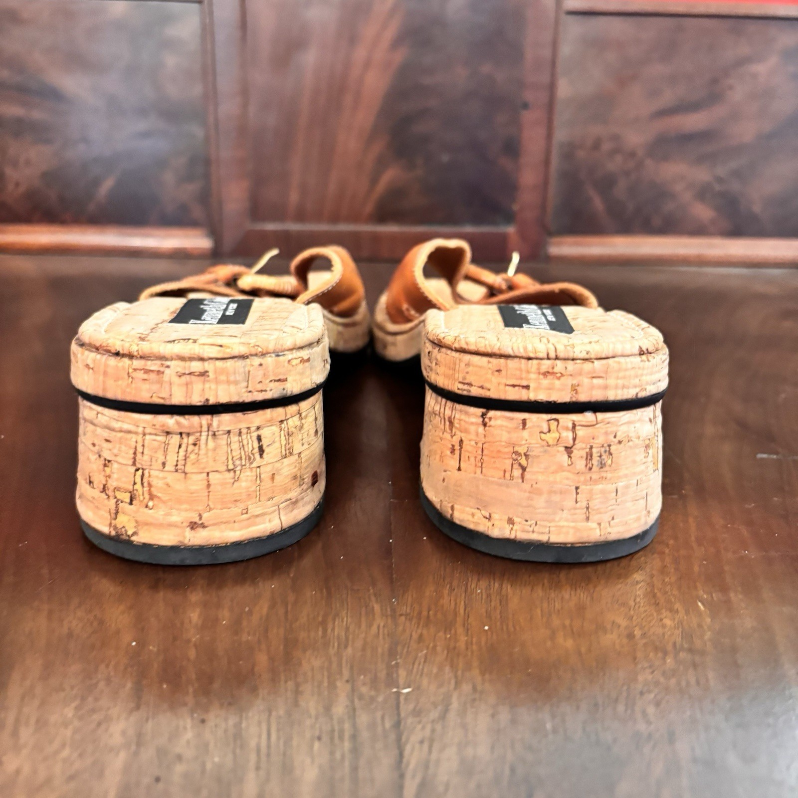 Kenneth Cole Cork Slide Sandals Brown Leather Buckle Italy Womens Size 39/9