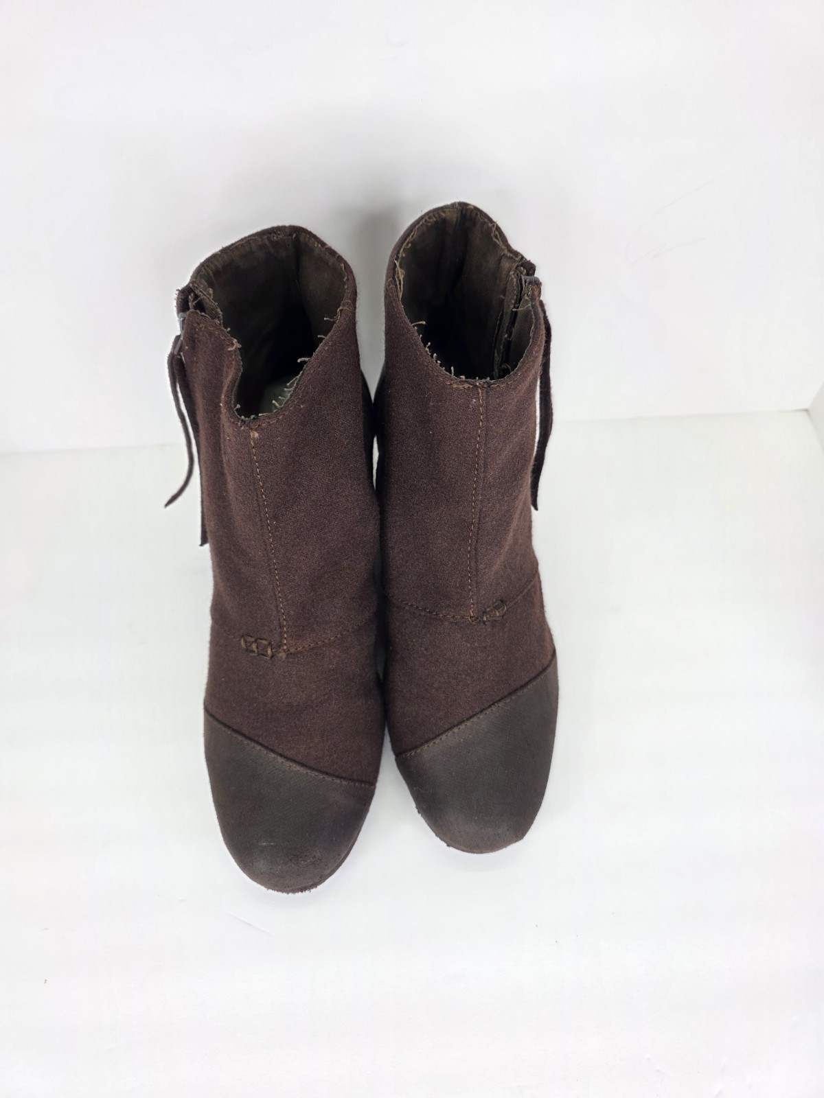 Toms Wedge Boots Zip Brown Comfort Casual Fashion Ankle Booties Womens Size 9.5