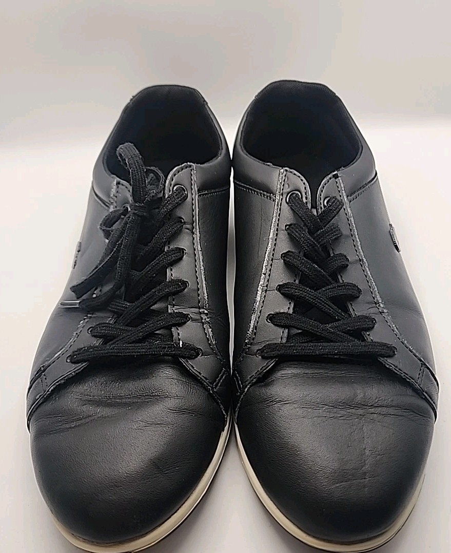 Lacoste Rey Sneakers Womens Size 8 Black Leather Derby Logo Lace Up Shoes