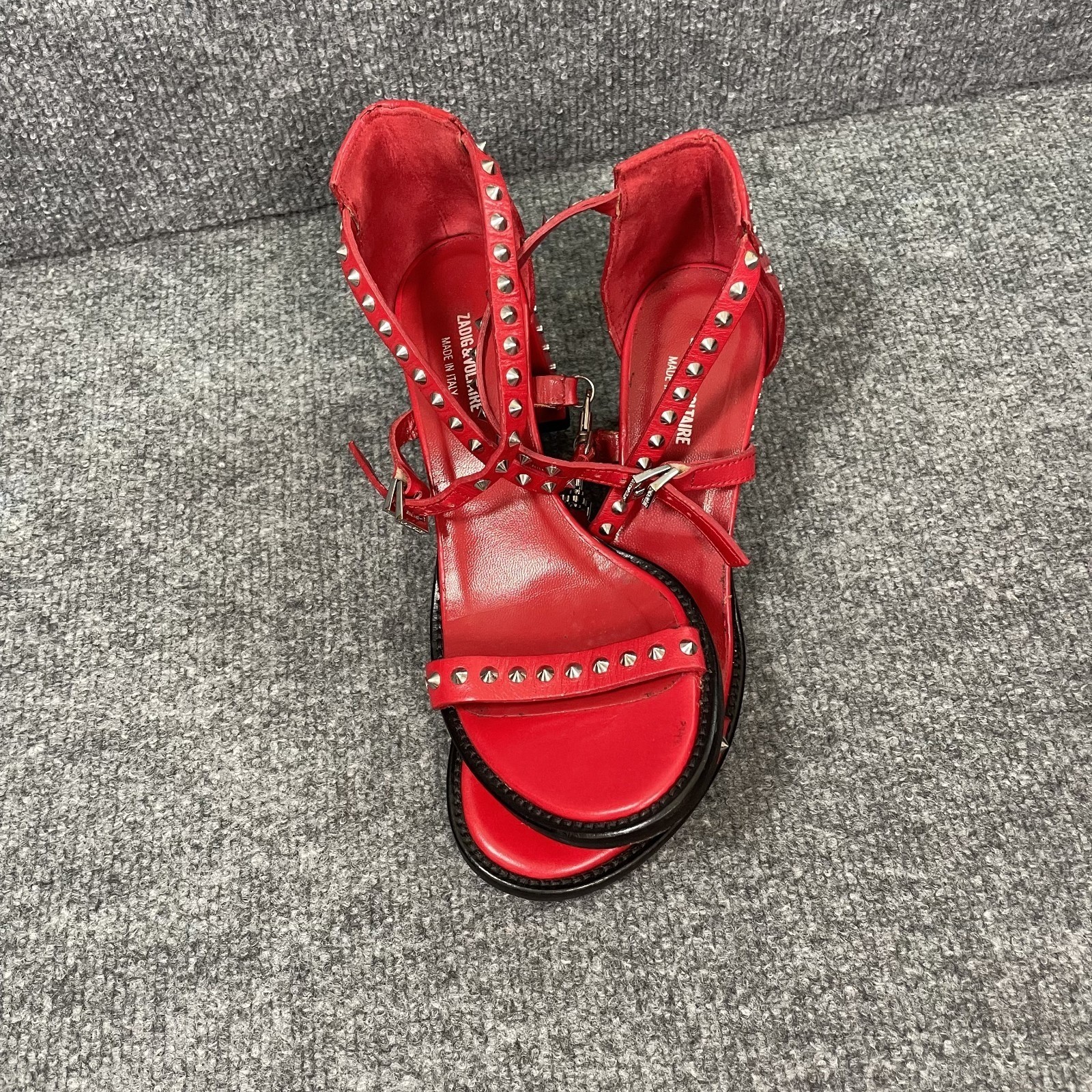 Zadig & Voltaire Block Heel Sandal May Stud Sz EU36 Chunky Red Fits US 6.5 Goth