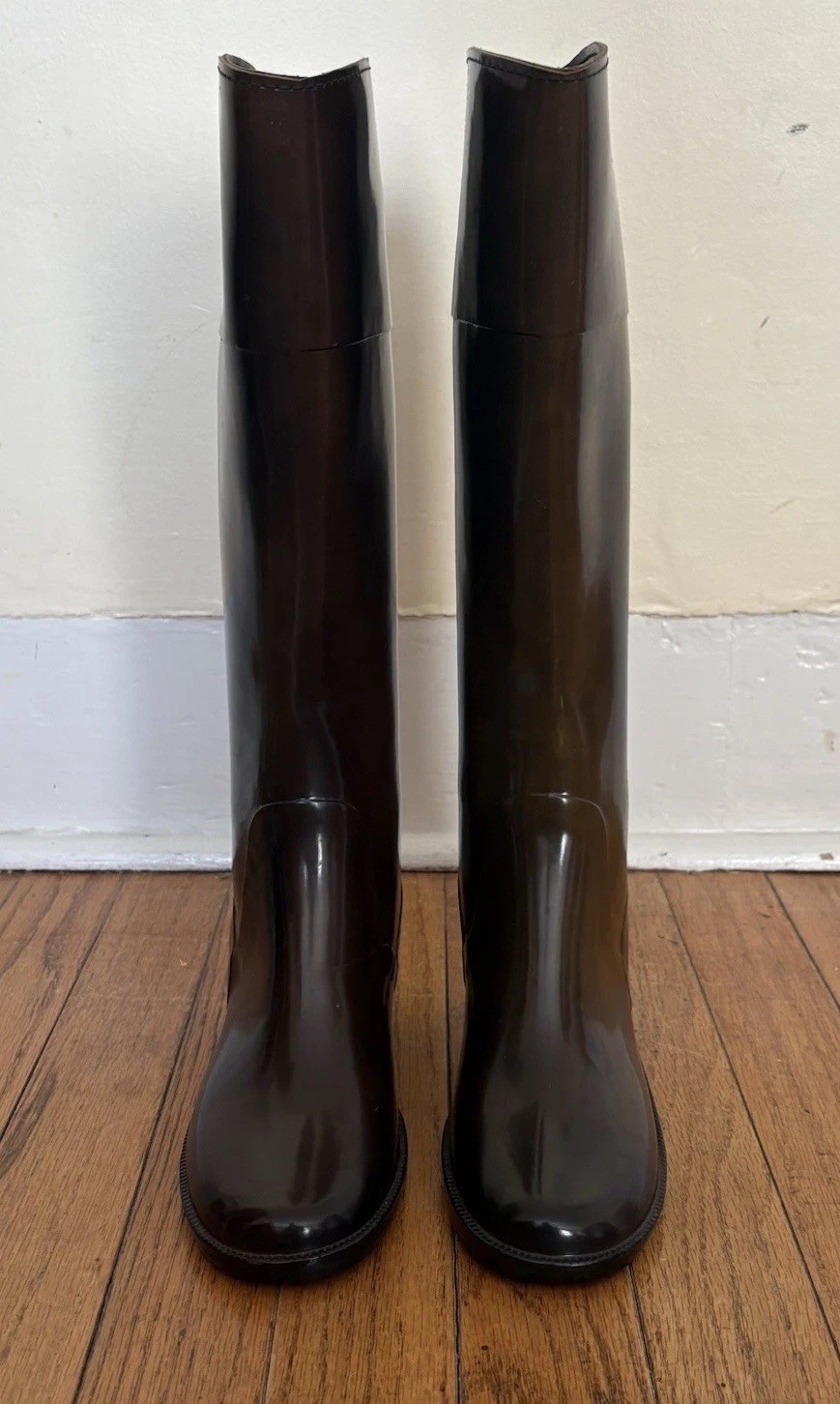 Vintage Golo Brown Rubber Rain Boots Size 5 Waterproof Equestrian Gold Heel Band