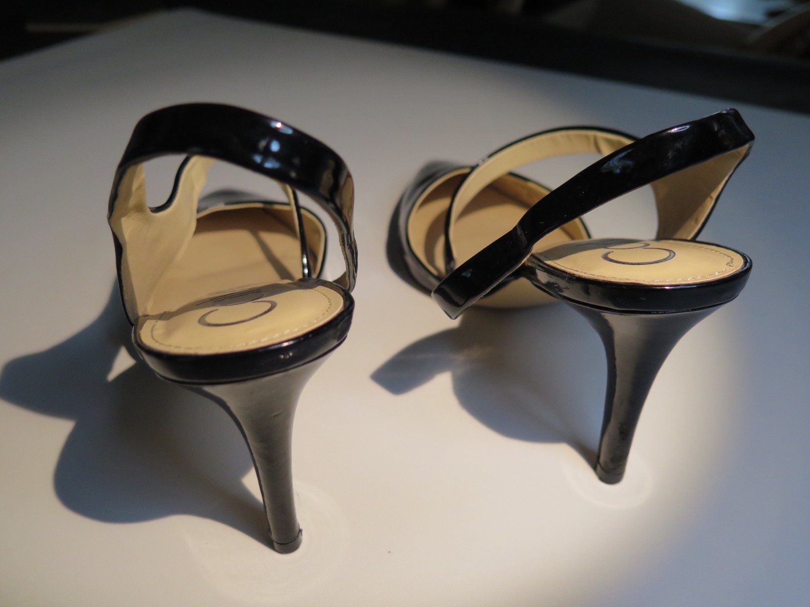 Calvin Klein Black Women’s Patent Leather Slingback Diagonal Strap Heels 8.5M