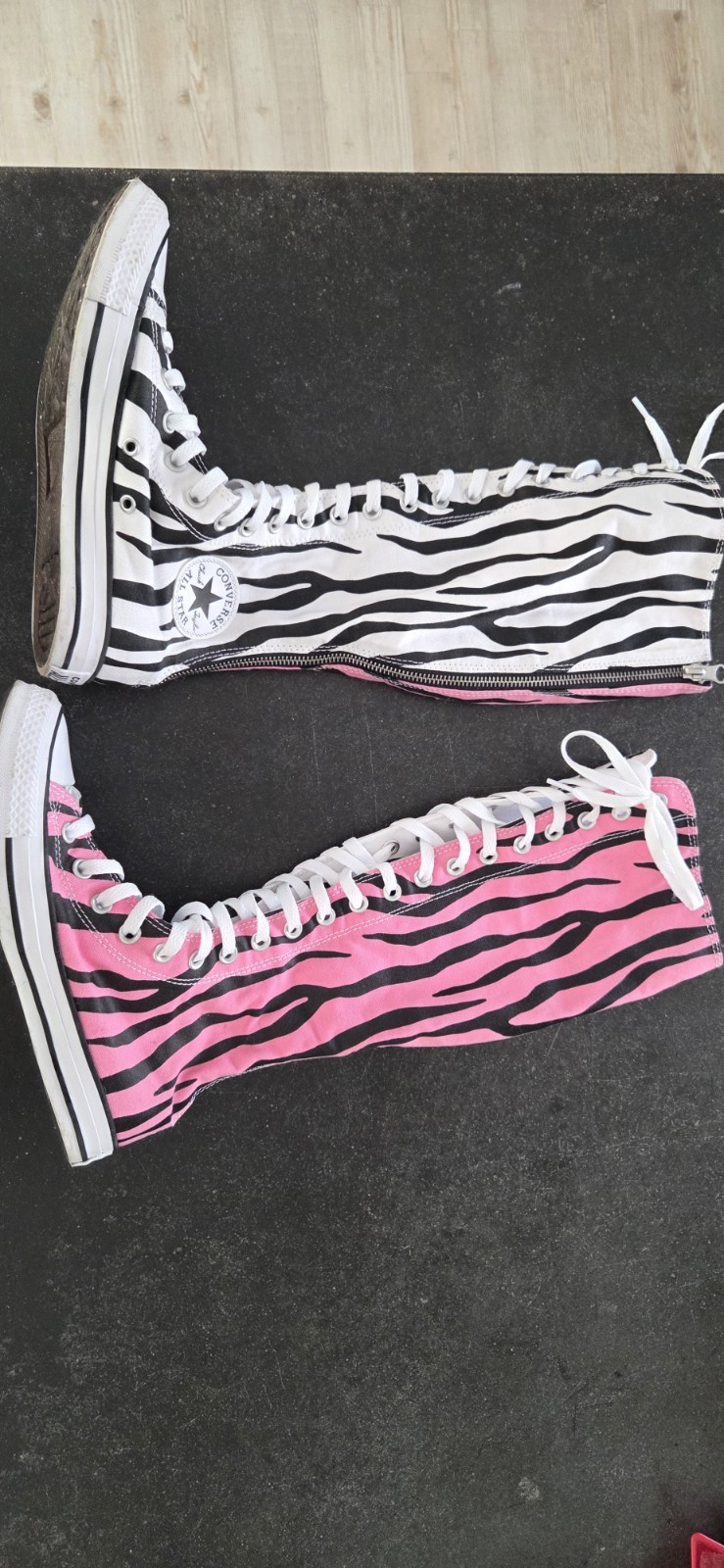 Converse Knee High Zebra Striped White and Pink Customized Women’s