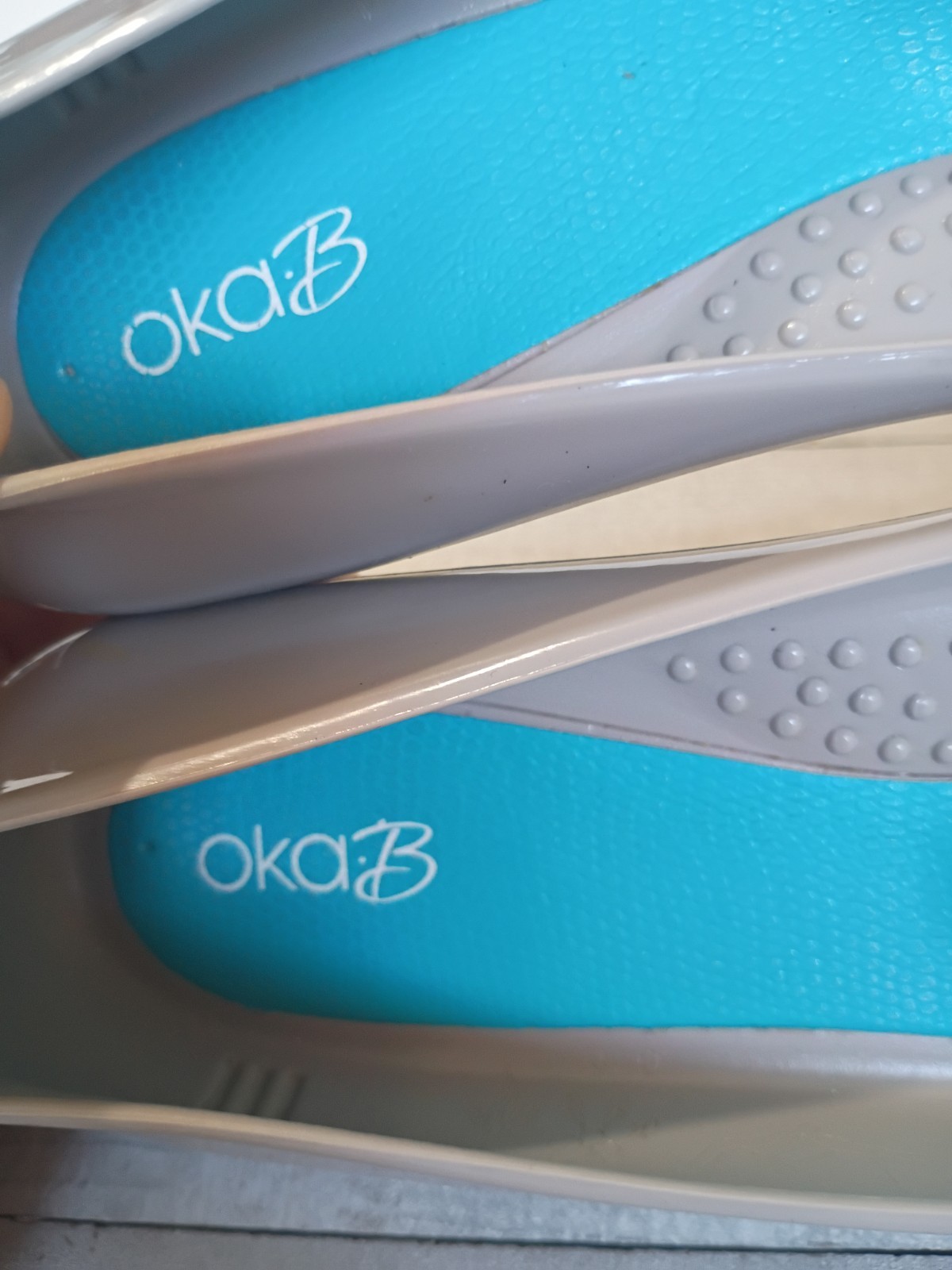 OKA b. Gloss Size 10 Taupe Ballet Flats with Teal Insole Minimalist Neutral