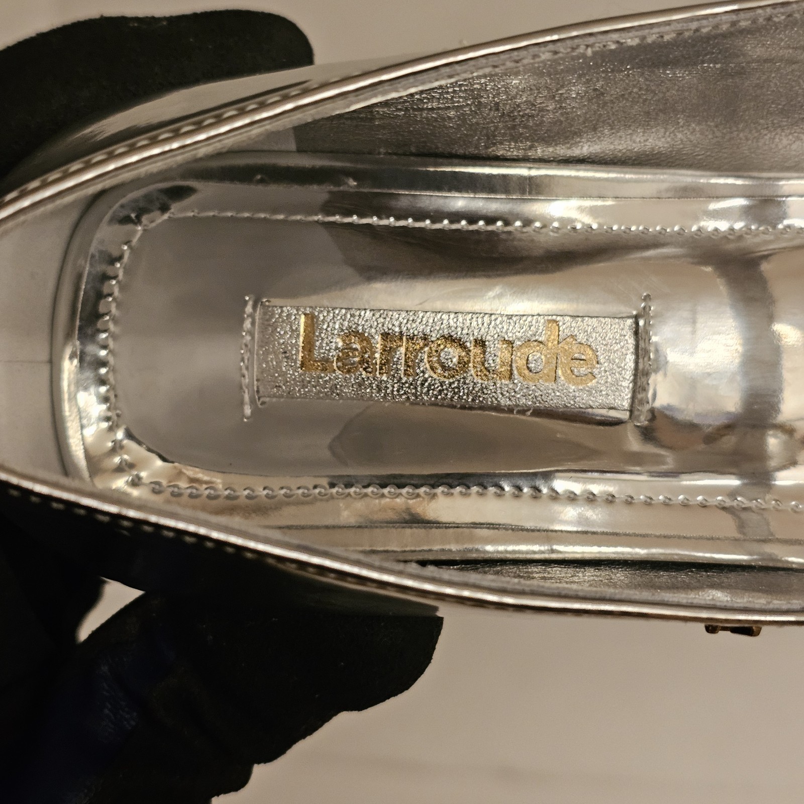 Larroude Blair Block Pump Mary Jane Women’s Mirror Silver Specchio Size 7