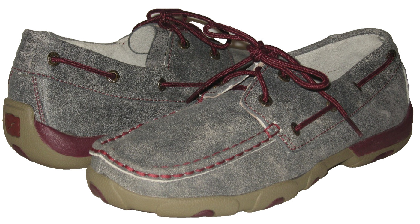 Women’s TWISTED X Gray Leather Lace-Up Driving Mocs Boat Shoes 9/39-40