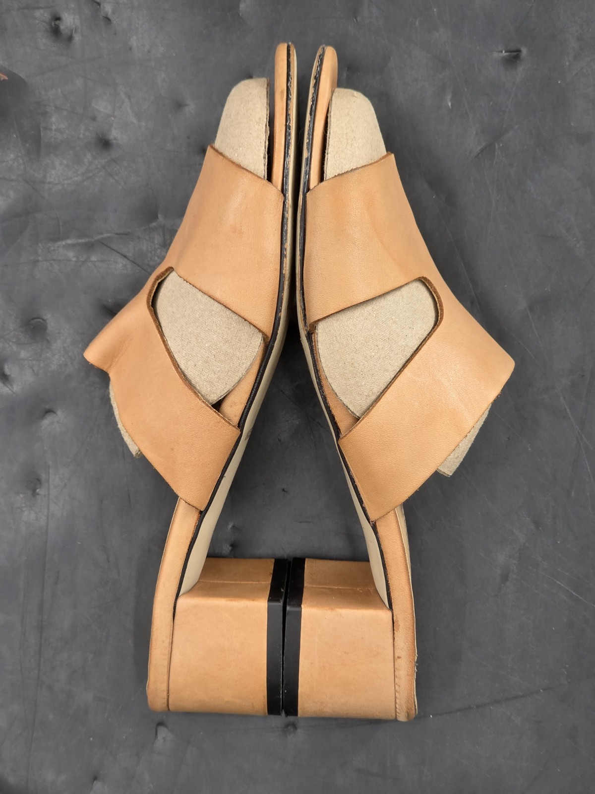 Sophia Milano Tan Leather Open Toe Block Heel Sandal 6.5 Made In Italy