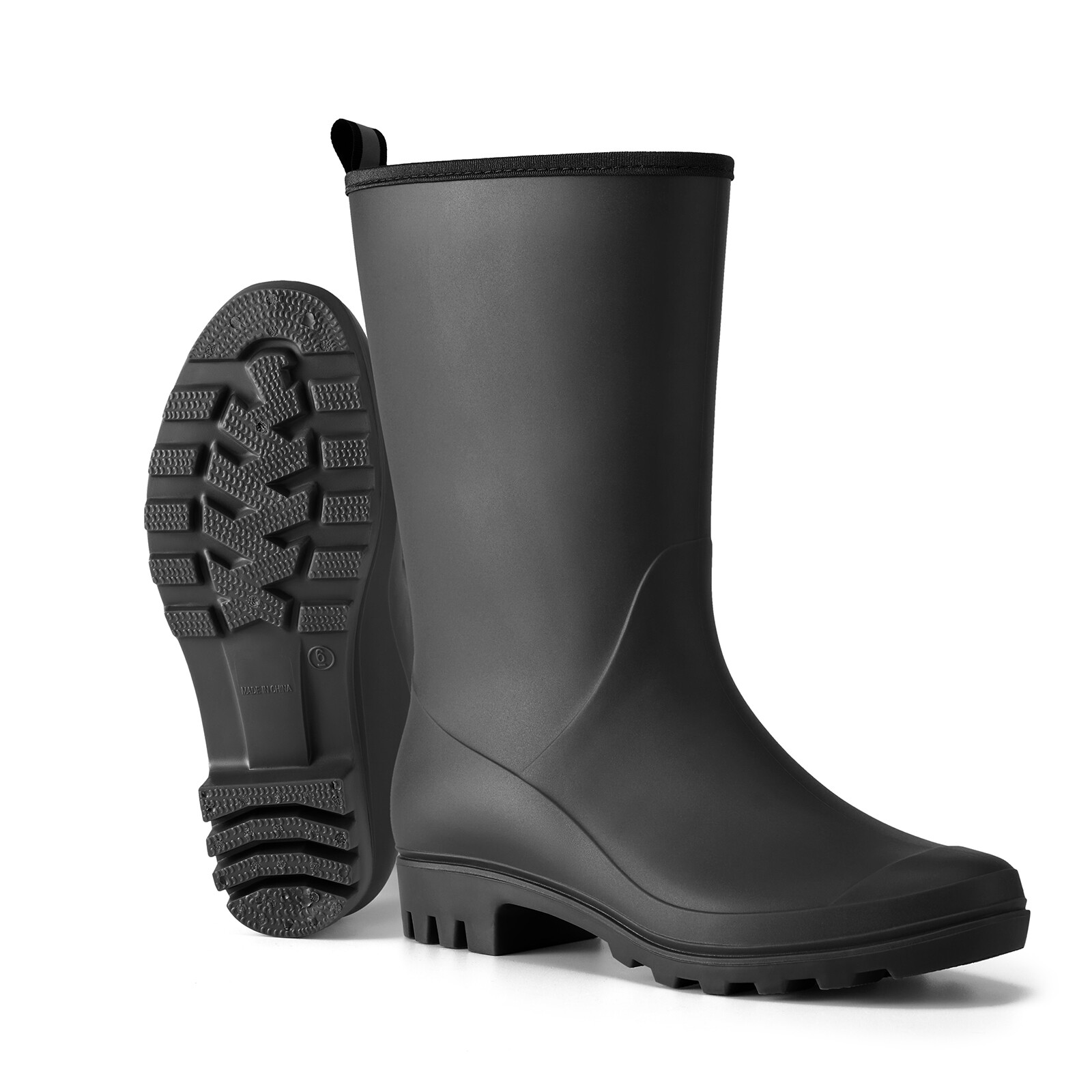 HISEA Women Wide Calf Rain Boots Mid-Calf Garden Farm Work Matte Wellington Boot