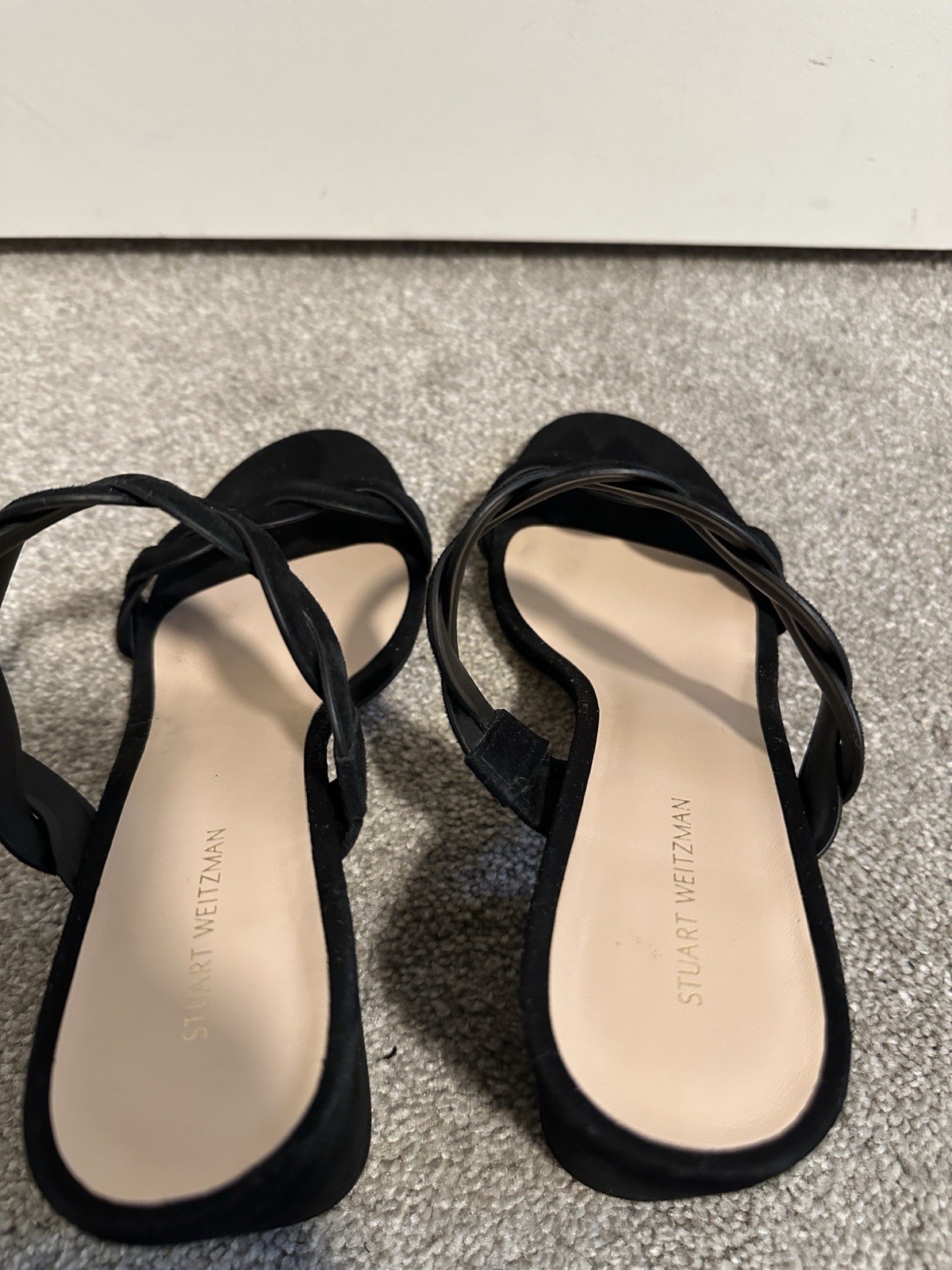 EUC Stuart Weitzman Twistie Block Heel Sandal in Black Suede size EU39.5/US9