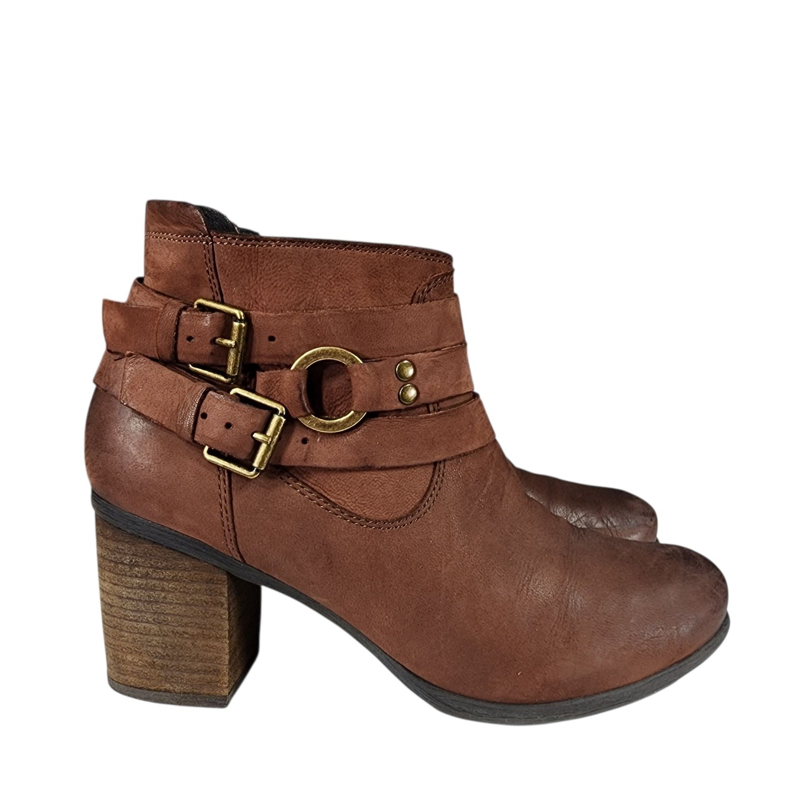 Josef Seibel Britney Ankle Boot 38 7-7.5 Women Brown Leather Straps Buckle 2.75″