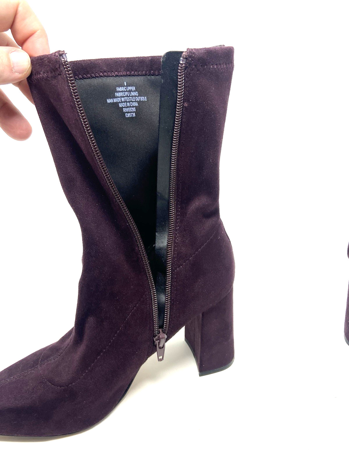 Express Purple Plum Burgundy Suede Zip Up Ankle Boots Womens Chunky High Heel -8