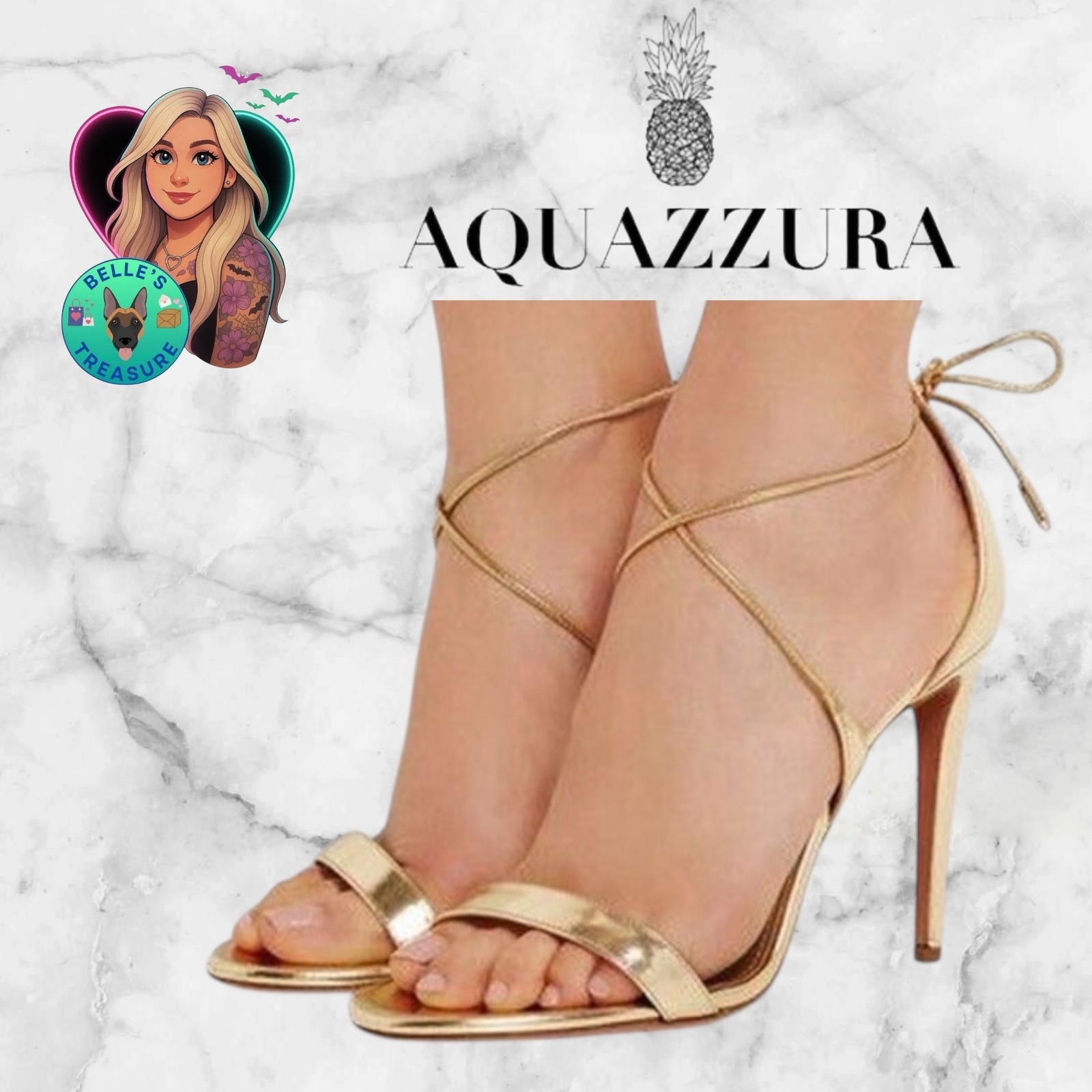 Aquazzura Women’s 7.5 US 38 Linda 105 Gold Metallic Leather Wrap Ankle Tie Heels
