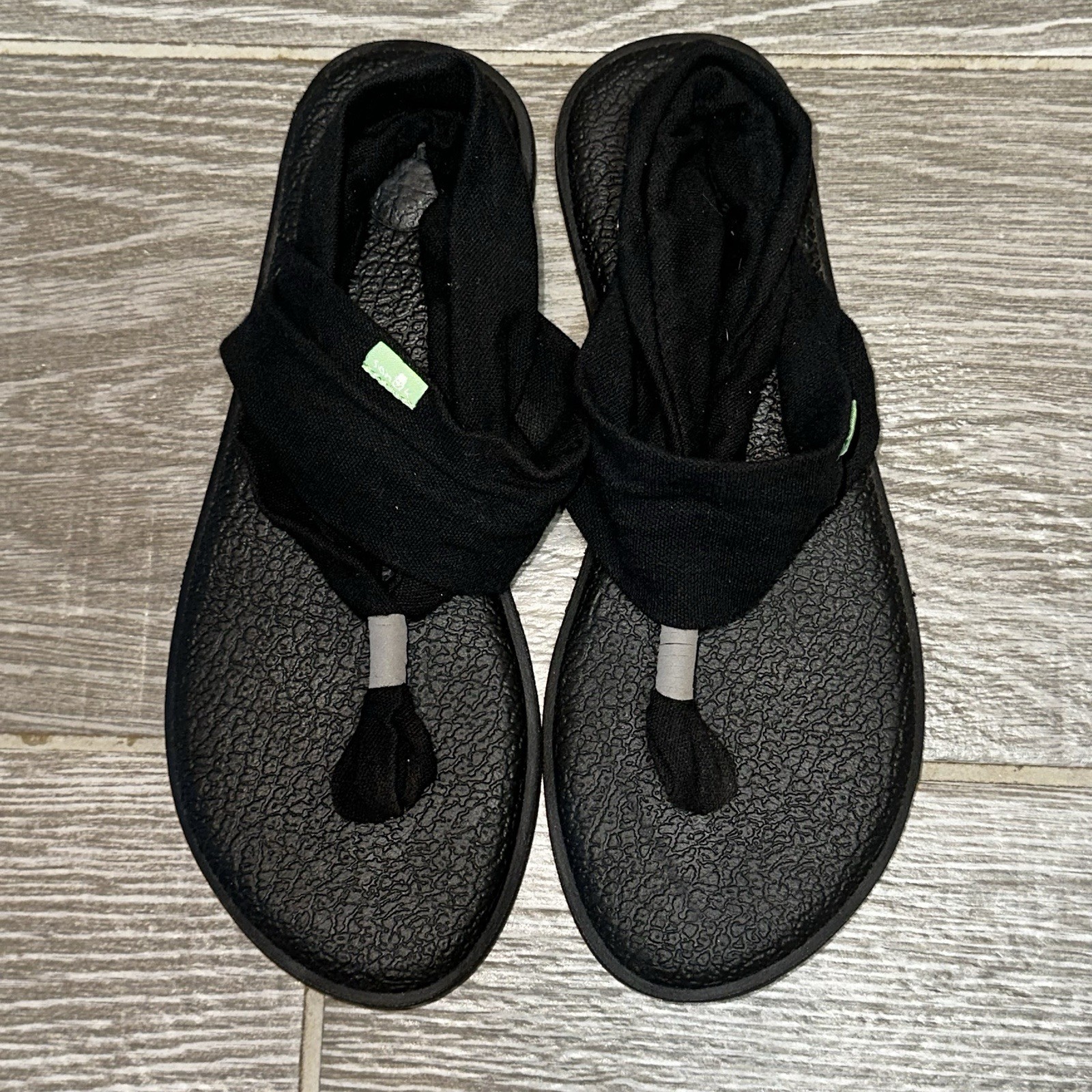Sanuk Yoga Sling 2 Thong Sandals Women’s 8 Black Knit Fabric Slingback Casual