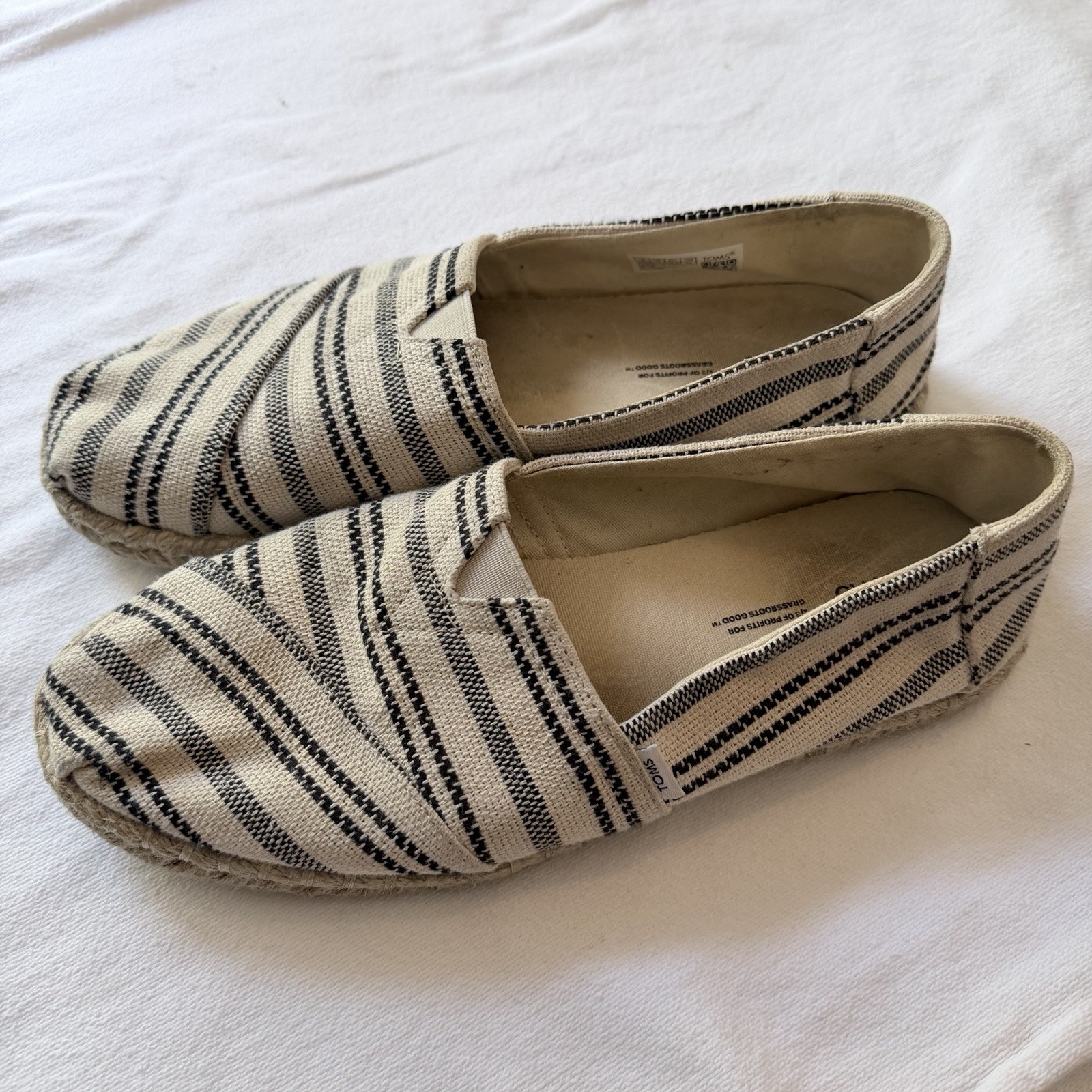 TOMS Women’s Canvas Striped Espadrille Slip-On Flats Beige/Black US 8