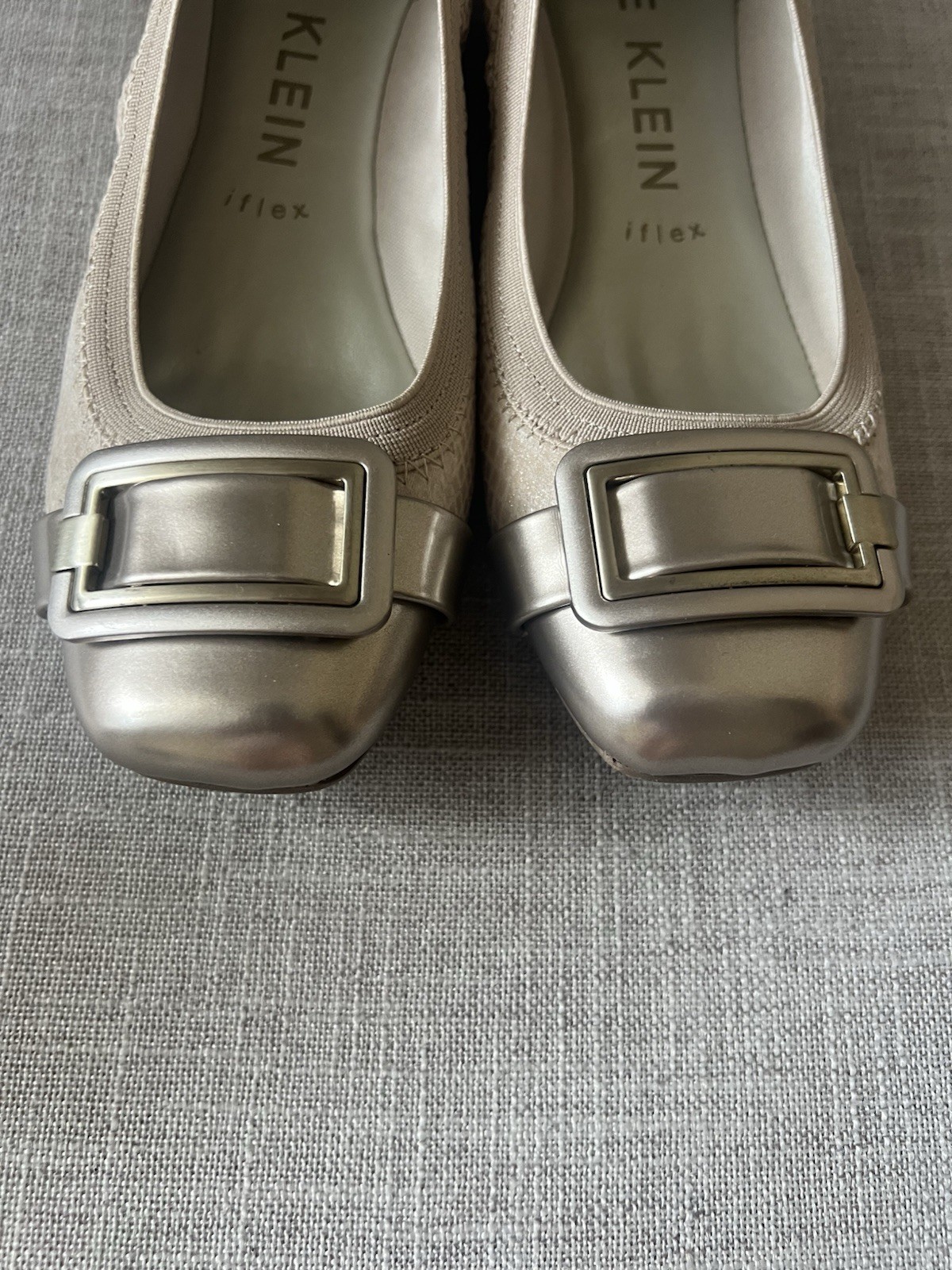 Anne Klein Women’s Beige office casual textured Buckle Slip-On Ballet Flats US 7