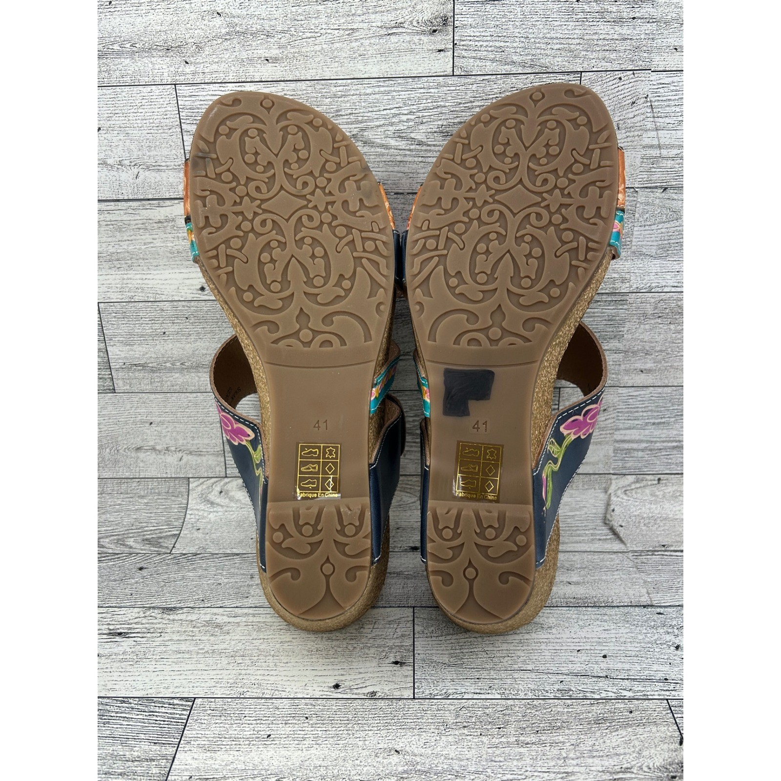 L’Artiste Spring Step Swan Multi Hand Painted Leather Wedge Sandals Women 41 10