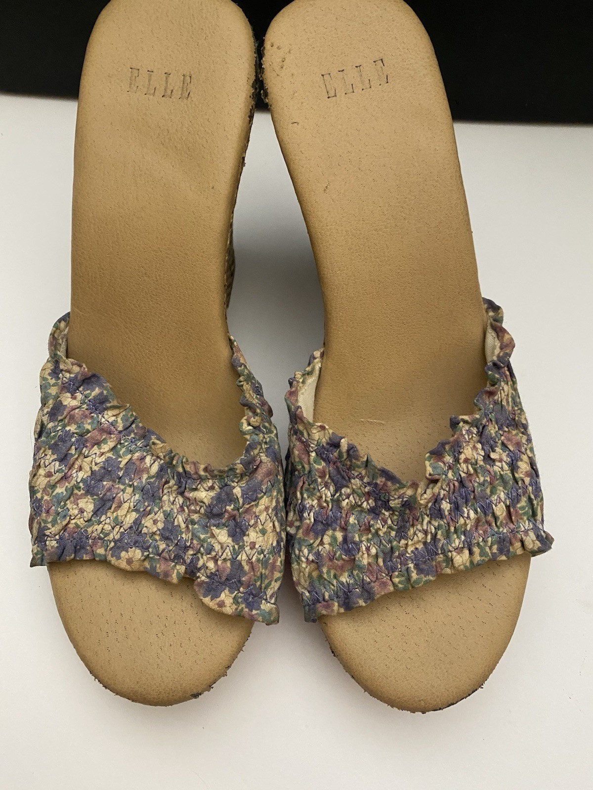 ELLE Women’s Floral Ruffle Slide Wedge Slip-On Sandals Multicolor/Beige 6